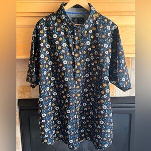 Rugby University Black & Blue Floral Button Down Shirt - Sz 4XL